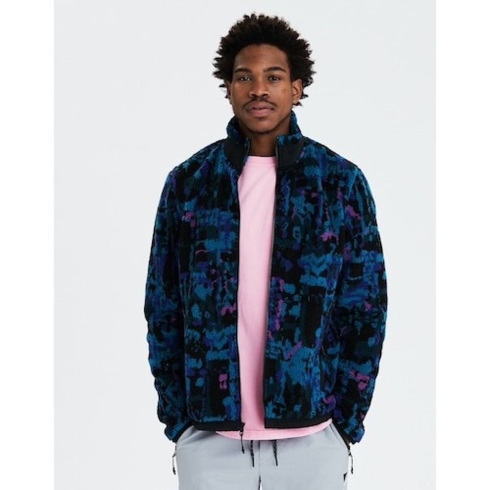 American Eagle Outfitters Mens Fleece Jacket Abstract Print Zip Up Size S